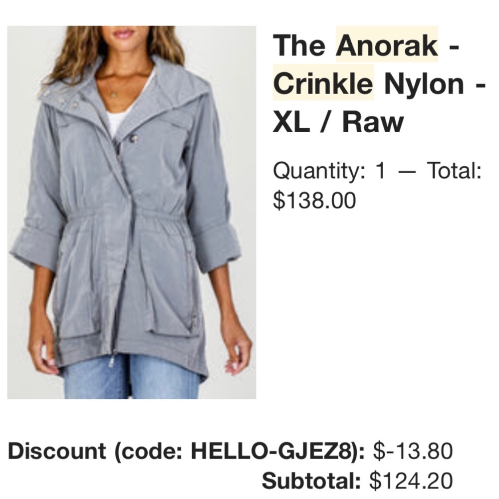 ANORAK Brand All-Weather Fall Jacket - Light Gray/Silver (Non-Metallic) NWT